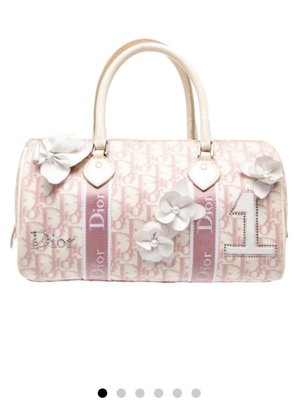 Dior Pink Logo Mini Satchel with Pearl Flower Appliqués - Picture 9 of 12